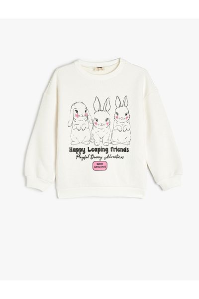 Koton Rabbit Printed Long Sleeve Crew Neck Raised Sweatshirt
