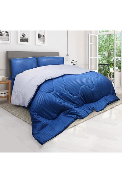 Hotel Linen Klub طقم لحاف مخطط قابل للعكس - نسيج من الألياف الدقيقة فائقة النعومة، حشوة من الألياف السيليكونية الناعمة