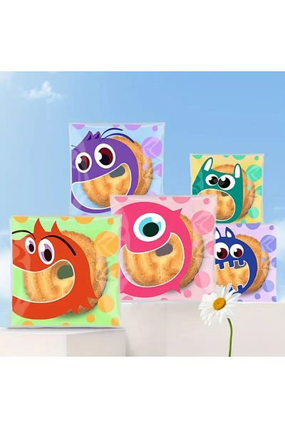 PABALAS 10 Pieces Big Mouth Animal Pattern-Designed Self-Adhesive, Candy & Cookie Bags