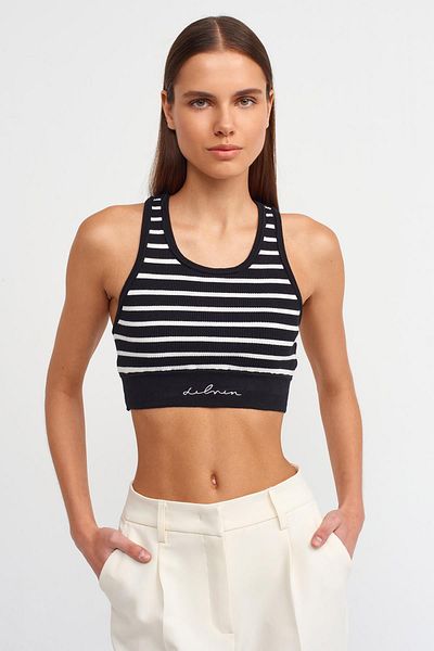 Dilvin Black Striped Crop 10377