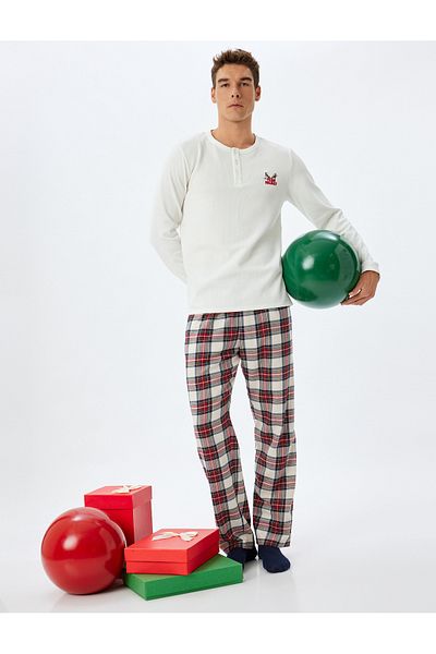 Koton New Year's Themed Loose Fit Woven Pajama Bottoms