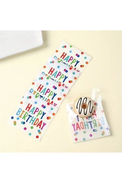 PABALAS 10 Pieces Happy Birthday Pattern-Designed Self-Adhesive, Candy & Cookie Bags