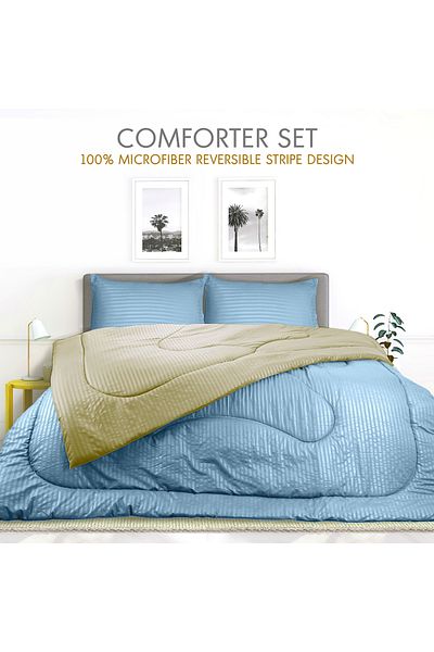Hotel Linen Klub Stripe Reversible  Comforter Set- Ultra Soft  Microfiber Fabric, Soft Siliconized Fiber Filling