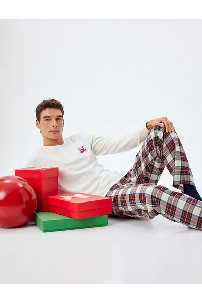 Koton New Year's Themed Loose Fit Woven Pajama Bottoms
