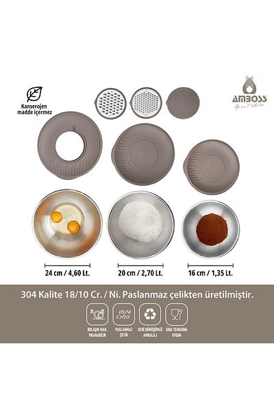 Amboss SATIN BOWL SET 9 PCS / GRAY