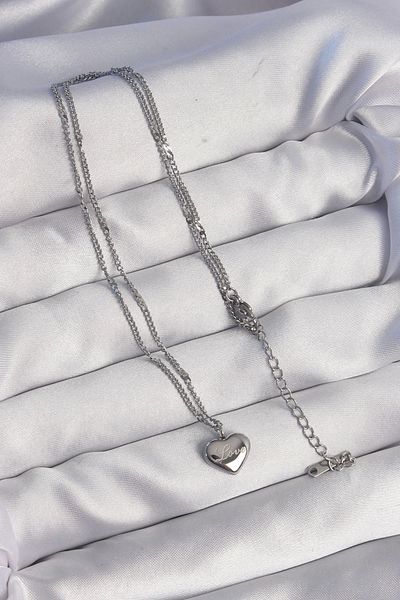 Clariss 316L Steel Silver Color Heart Model Love Necklace