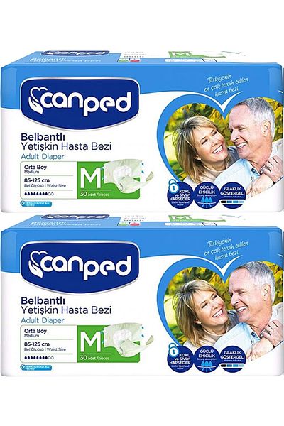 Canped Adult Waistband Diapers - Polyethylene, M-Medium Size, 60 Pieces