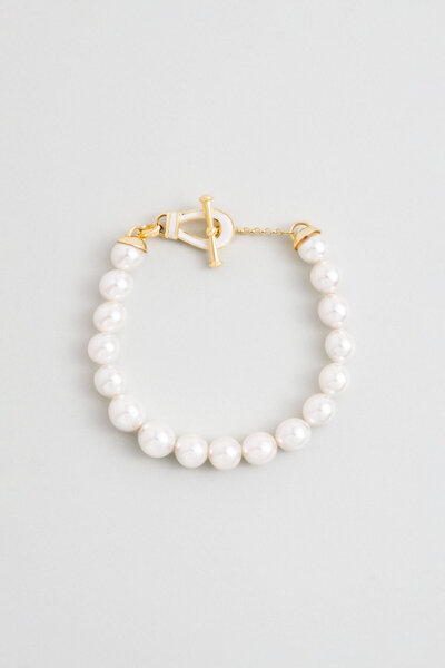 So CHIC... Sophia 18 Ayar Sarı Altın Kaplama 18 Cm Gümüş İnci Bileklik