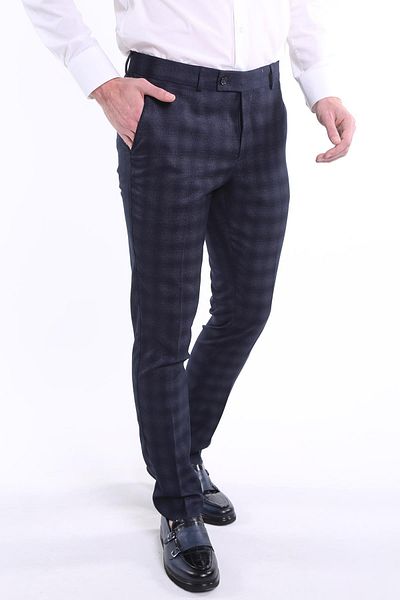 intersivin Men's Slim Fit Checked Pattern Fabric Trousers
