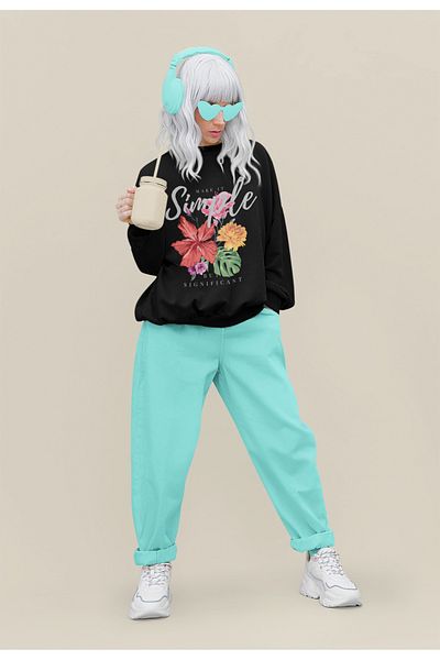 SUNFREE Flower Printed Oversize Cotton Shardon Sweatshirt