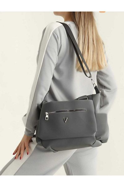 MAC&MOS Women's Gray Compartment Hand and Shoulder Bag