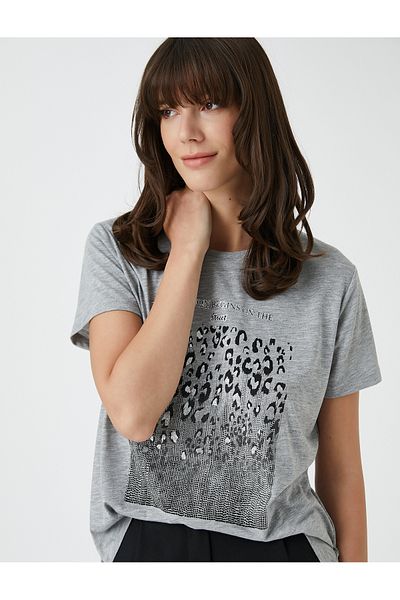 Koton Leopard printed T-shirt με κοντό μανίκι Crew λαιμόκοψη