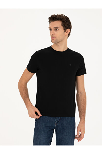 Cacharel Siyah Slim Fit Bisiklet Yaka Basic T-Shirt 50284773-VR046