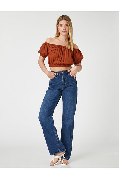 Koton Schulterfreie, elastische Crop-Bluse