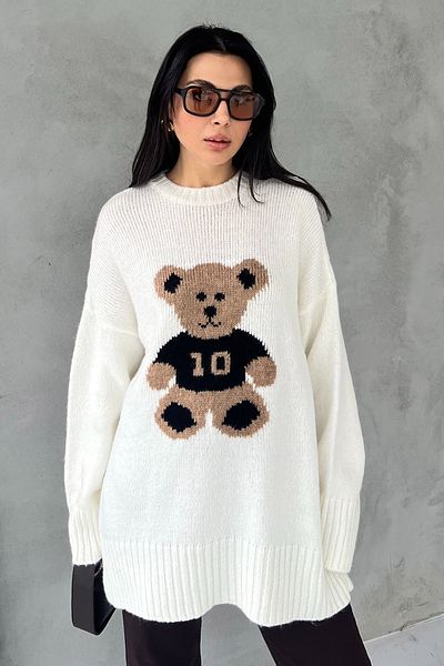 Seda Yalçın Atelier Teddy Bear Embroidered Ecru Knitwear Sweater