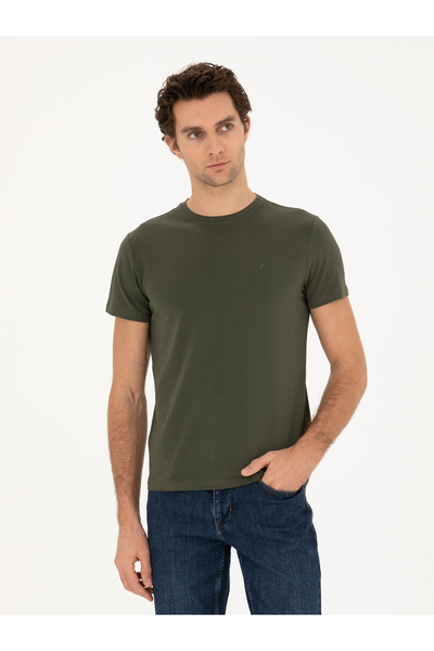 Cacharel Haki Slim Fit Bisiklet Yaka T-shirt 50284773-VR027