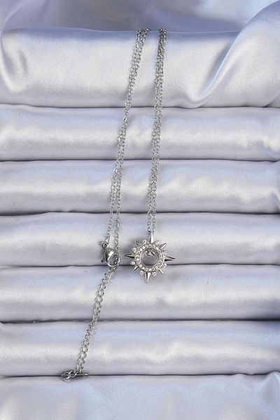 Store 316L Steel Chain Silver Color Zircon Stone Shining Star Necklace