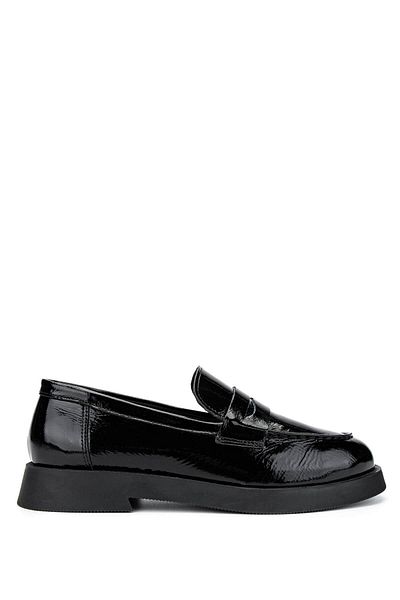 Tamer Tanca Women's Genuine Leather Black Patent Leather Loafers