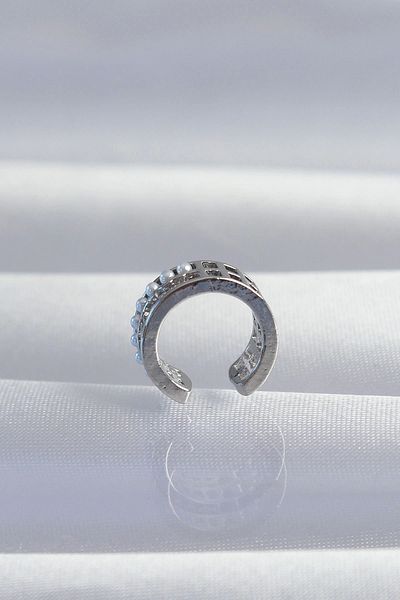 Clariss النحاس الفضة اللون لؤلؤة الرغيف الفرنسي حجر Earcuff القرط