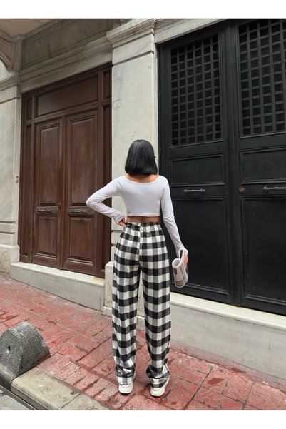 RE7EDİ Black and White Harajuku Square Pattern Unisex Sleepwear Tracksuit