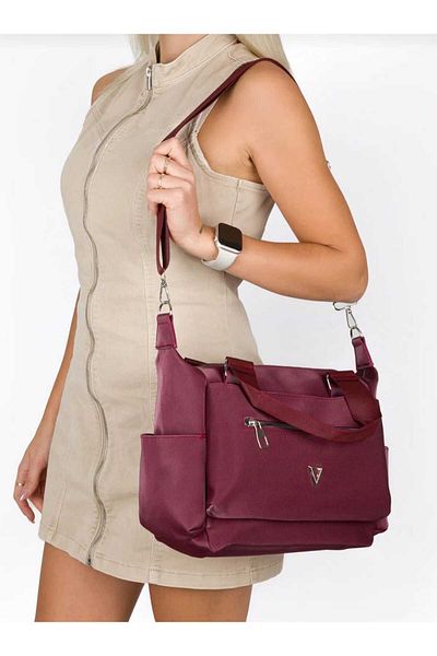 MAC&MOS Women's Burgundy Compartment Hand and Shoulder Bag