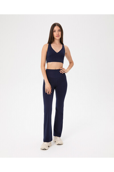 Ayma Active Lacivert Yüksek Bel Organik Pamuk Ispanyol Paça Tayt