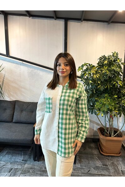 Kübra Tekstil Kadın Desenli Çıtçıt Detaylı Cepli Şık Oduncu/Tüvit Gömlek/Ceket