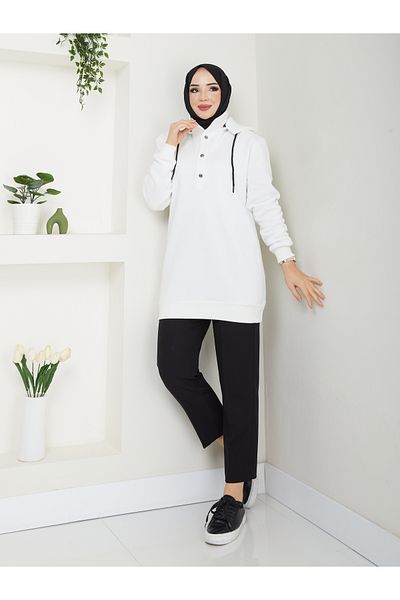 ELBENMODA Ahu Raster Sweatshirt and Double Crepe Pants - Detachable Collar, 3 Yarn Set