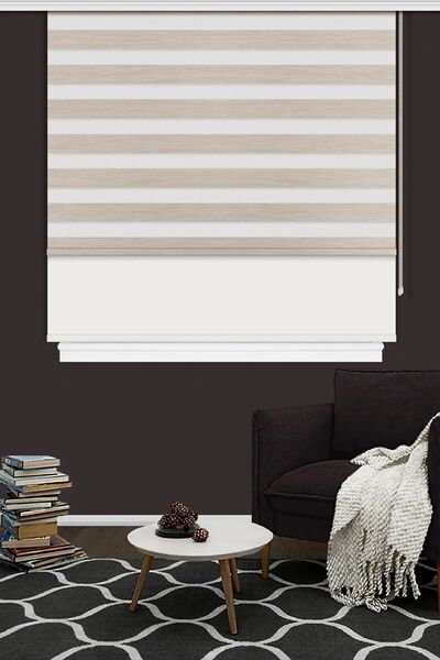 Noveva Home Çift Mekanizmalı Zebra Stor Güneşlik Perde 02 Bej Mutfak Balkon Perdesi Çocuk Yatak Odası Perdesi