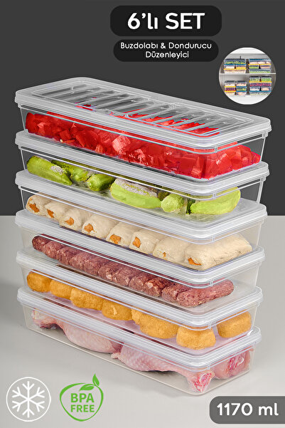 Meleni Home Microwave-Compatible Storage Container with 6 Clear Lids - Organizer Food Supply Container 6X1170Ml