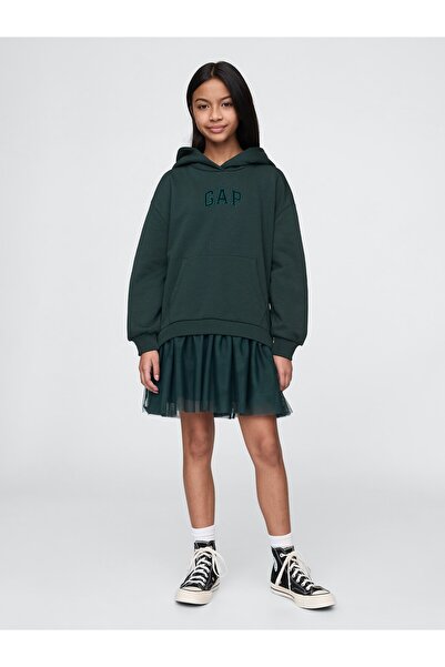 GAP Kız Çocuk Yeşil Wicked Gap Logo Vintage Soft Sweatshirt Elbise