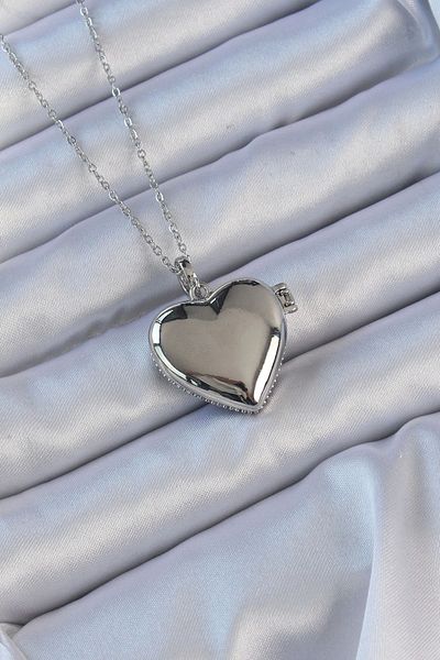 Store 316L Steel Chain Silver Color Colorful Zircon Stone Opening Curved Heart Necklace