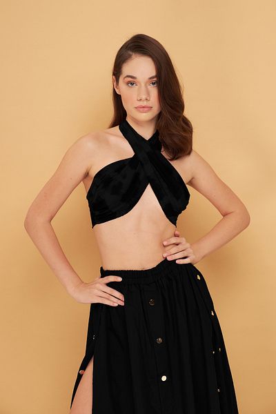 Eda Taşpınar Snap Slit Maxi Skirt - Halter Neck Top Set Teks-00064