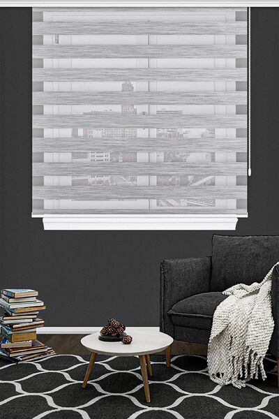 Noveva Home Çift Mekanizmalı Zebra Stor Güneşlik Perde 07 Gri Mutfak Balkon Perdesi Çocuk Yatak Odası Perdesi
