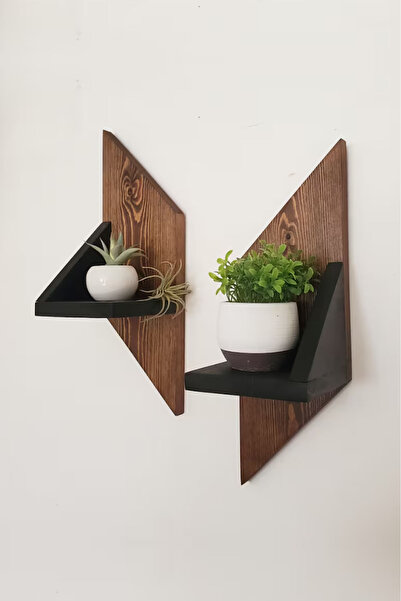 Woodymoda Ahşap Duvar Raf 2 li Üçgen Modern Tasarım