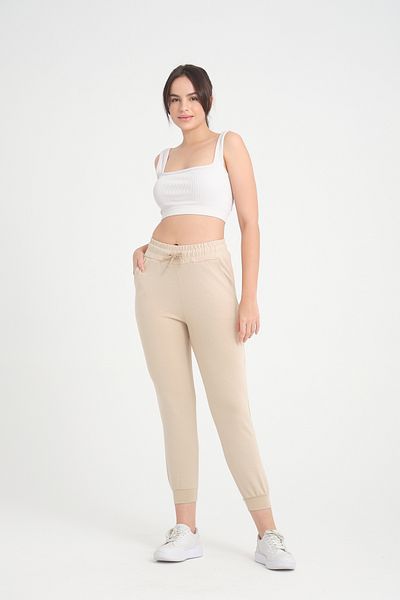 TAMPAP 341 Pantaloni de sport pentru femei Jogger Modal cu talie înaltă, cu buzunare pentru picioare