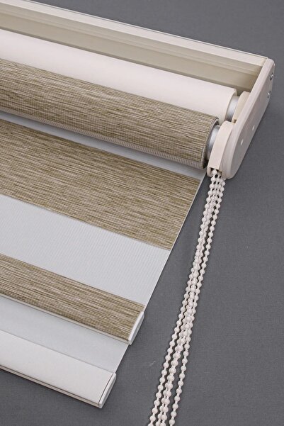 Noveva Home Çift Mekanizma Zebra Stor Güneşlik Perde 05 Koyu Bej Mutfak Balkon Perdesi Çocuk Yatak Odası Perdesi