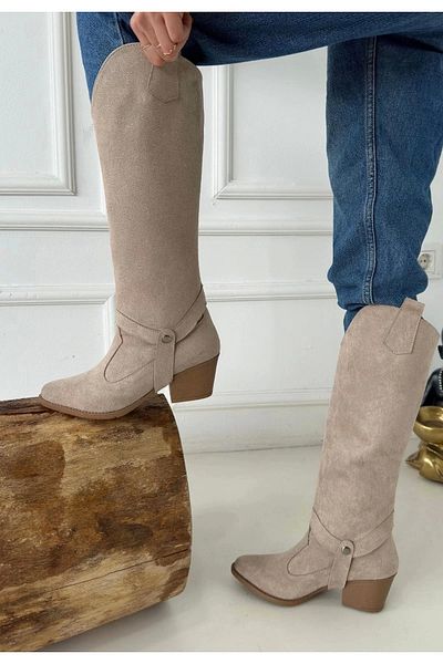 fashok Milla Nude Suede Plug-In Heeled Boots