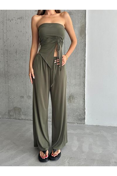 mydukkan.co Livus Khaki Green Strapless Double Set