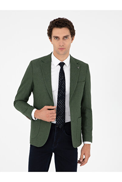 Cacharel Haki Slim Fit Yün Karışımlı Balıksırtı Spor Ceket 50290536-VR027