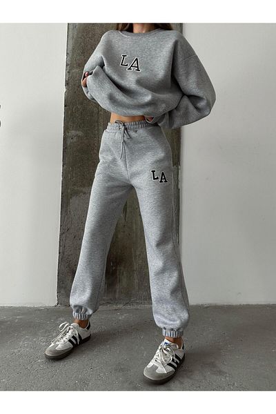 mydukkan.co Gray La Embroidered Tracksuit Set