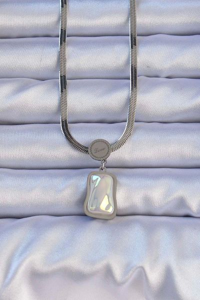 Store 316L Steel Silver Color Italian Chain Crushed Stone Necklace