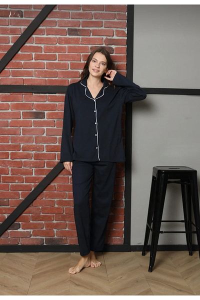 enmodaiçgiyim Τιμή προσφοράς Γυναικείο σετ πιτζάμες Navy Blue με κουμπιά