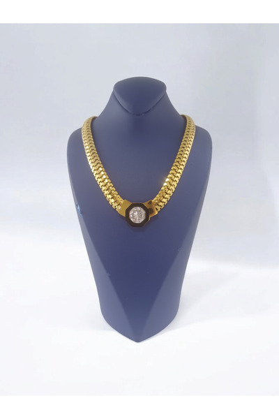 Çelik Kararmaz Çelik Gold Kalın Zincir Serenay Kolye