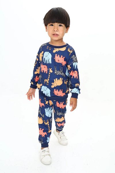 My Kids Wear Elephant Print Crew Neck Bottom Top Set