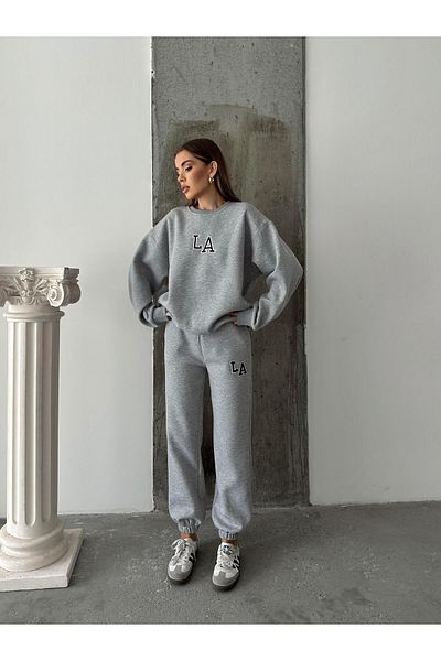 mydukkan.co Gray La Embroidered Tracksuit Set