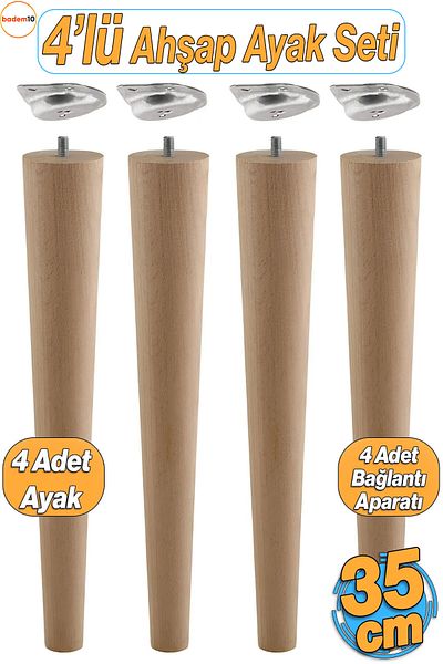 Badem10 Set de 4 picioare din lemn pentru masă de cafea 35 cm Zigon Puf Scaun Picior Masa Picioare Conexiune în unghi Aparat inclus