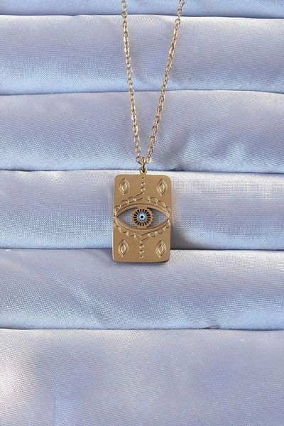 The AlpAli 316L Gold Color Embroidered Evil Eye Vintage Necklace