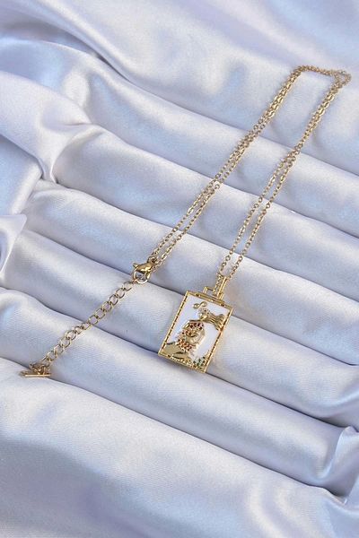 Clariss 316L Steel Chain Gold Color White Enamel Tarot Necklace