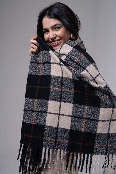 FENZA SCARF ADELA STRIPED SQUARE MODEL LANA-AKRILIC MIXTĂ BĂRĂ CU MODEL